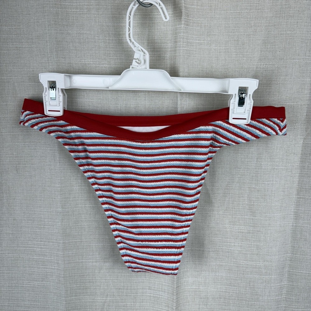 Wild Fable Bikini Bottom Womens Medium Striped Mid Rise High Leg Cheeky NWT